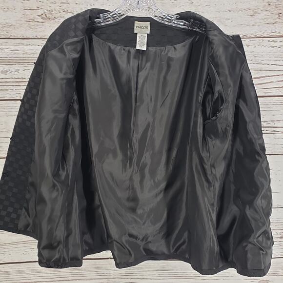 Chico's Women's Black Floral Jacquard Pleated Jacket Size 2 - Picture 6 of 12